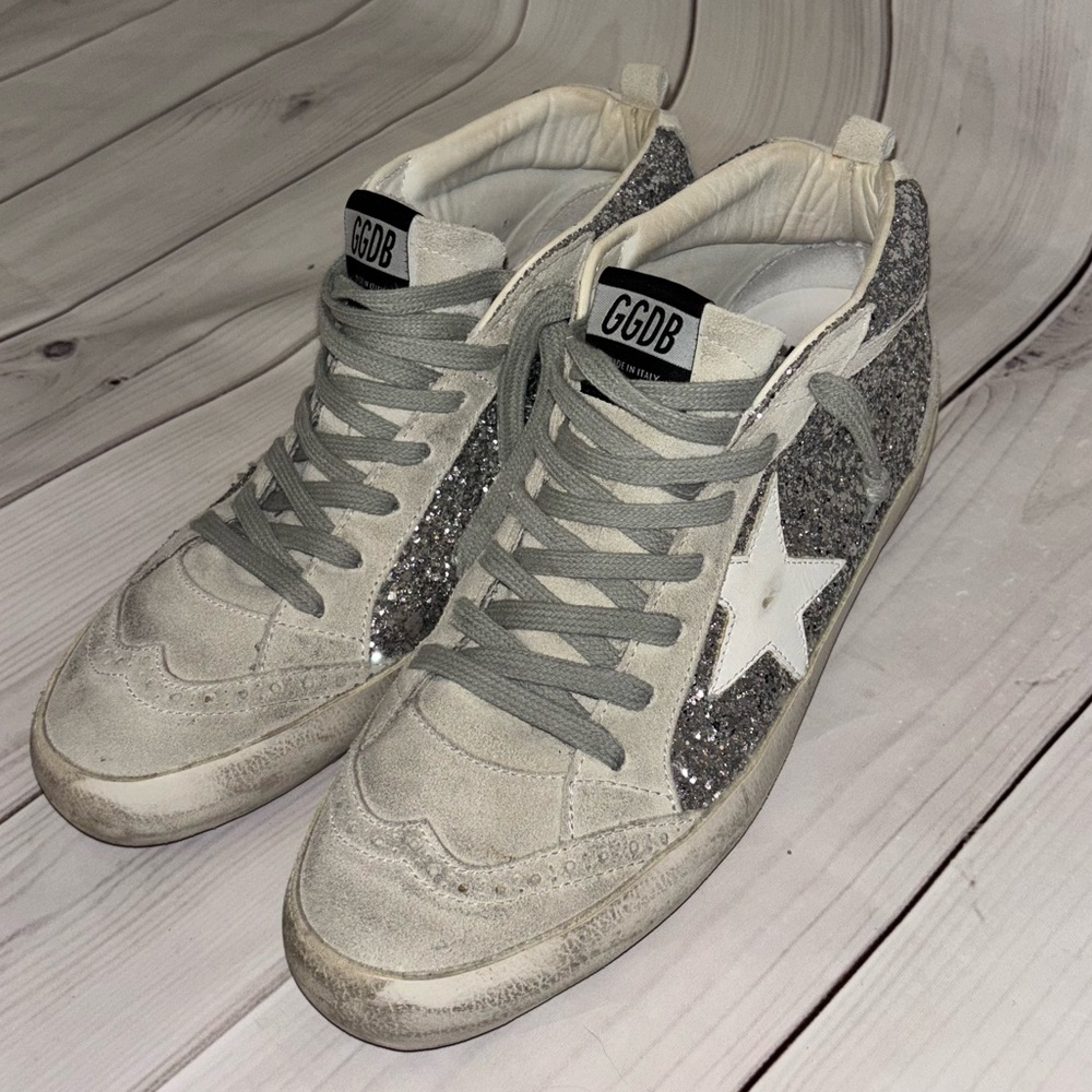 Golden goose women’s mid stars silver grey glitter 39 eu 9 tennis shoe sneaker - Picture 10 of 15